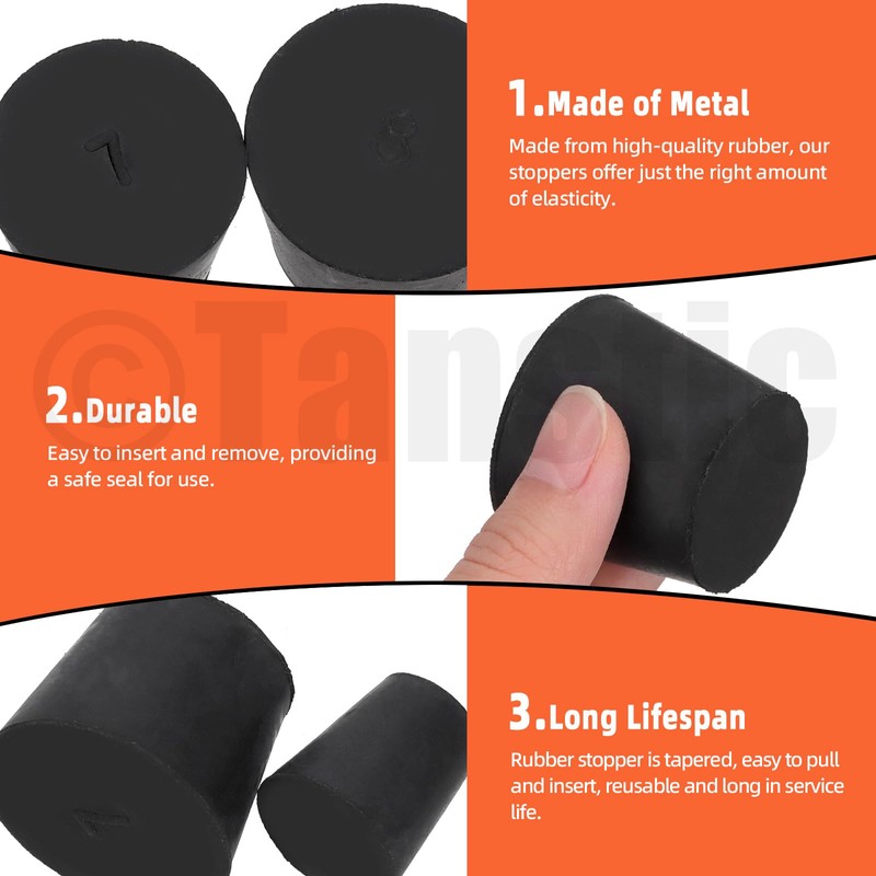 Tanstic 32pcs Solid Rubber Stoppers 13 Assorted Sizes 000#-10# Tapered