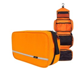 Boic Kulturbeutel Zum Aufhängen, Kulturbeutel Reise, Kulturtasche zum Aufhängen für Frauen Herren, Kosmetiktasche mit 4 fächern, Outdoor Waschtasche Klein, Toilettentasche Camping Oxford (Orange)
