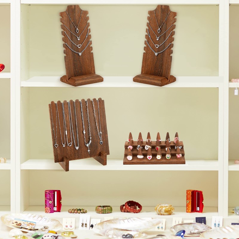 Jerify 4 Pieces Wood Necklace Display Holder Wood Plank Necklace