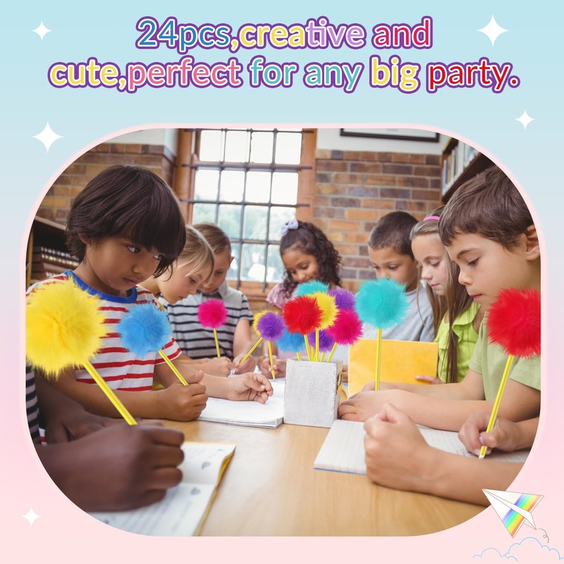 Sayglossy 24 Pcs Pom Pom Pen Tree Fluffy Pens Cute
