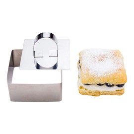 Pastry Tek Stainless Steel Square Pastry Ring Mold with Press 3.3 x 1.5 inch 1 Count Box - Restaurantware