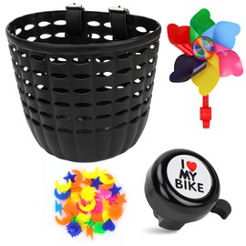 Oumers Kids Bike Basket Set, Children's Bike Decoration Accessories with Wheel Spoke Beads Plastic Bicycle Basket Bicycle Bell Bicycle Windmill