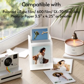 WINKINE Acrylic Polaroid Photo Storage Box for Polaroid i-Type/600/SX-70/Instax Square Film, 4.2''x3.5'' Frame Box with Sliding Lid, Wedding Guest Book Alternative, Instax Photo Frame, White, 1 Pack