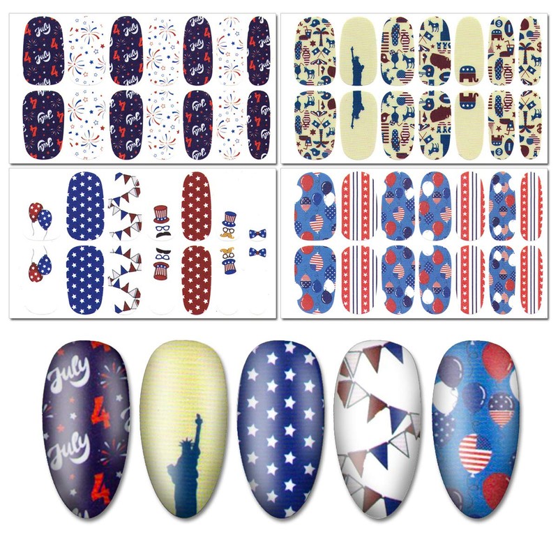 SILPECWEE 16 Sheets Independence Day Nail Polish Strips 4th of