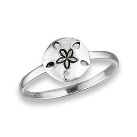 High Polish Sand Dollar Ring .925 Sterling Silver Beach Flower Band Size 6