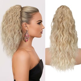 Isaic Ponytail Extension 18 Inch Claw Clip in Ponytail Extensions Ombre Blonde Highlight Fake Synthetic Hairpiece for Women Layered Pony Tails Hair Extensions