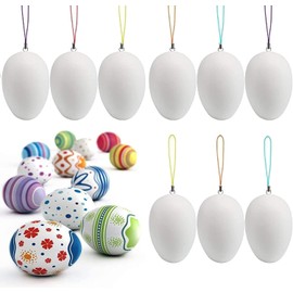 HERZWILD Plastic Easter Eggs, Easter Tree Decorations,White Plastic Eggs, Hanging Easter Decorations,Hanging Easter Eggs, Plastic Eggs for Marbling or Painting Easter Eggs Decoration(Eggs 24)