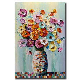 V-inspire Art,30x45 Inch Modern Hand-Painted Oil Painting - Full bouquet of flowers - Abstract Acrylic Canvas Wall Art Rich and Colorful Wall Decoration For Living Room Bedroom