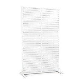 Metal Privacy Screen Outdoor 70.9" H x 46.1" W, Freestanding Slatted Privacy Fence Panel, Decorative Patio Privacy Screen for Balcony, Backyard, Deck and Garden, Ancient White