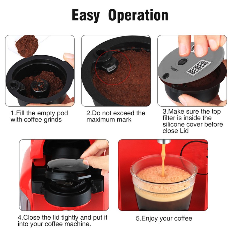 Reusable Coffee Capsule Cup Coffee Filter with Spoon Brush Home