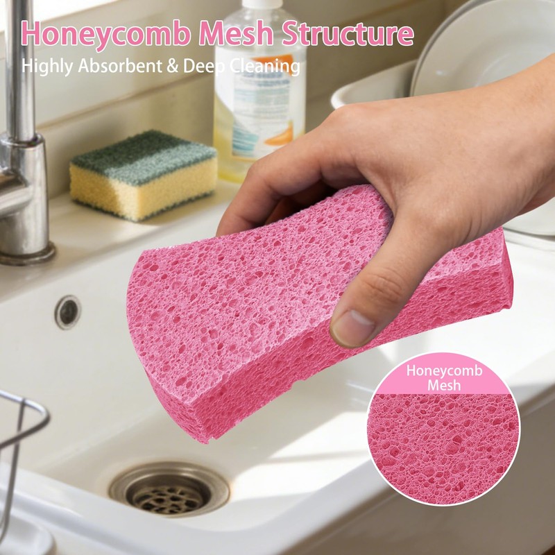 Spunspon 6 Pack Non-Scratch Cellulose Scrub Sponge, Cellulose Sponges, Heavy
