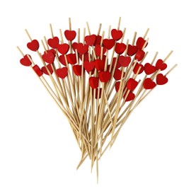 Iconikal Decorative Bamboo Cocktail Picks, 5-Inch, 200-Count, Red Hearts for Drinks Hors D'oeuvre Appetizers