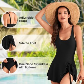 AutoWT Women's One Piece Swimsuits - Tie Knot Bathing Suit with Bottom, U Back Swimwear for Beach Surfing Swimming Black