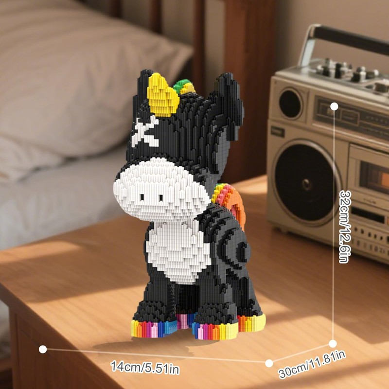 HOOLEDAY Animal Series Sunny Black Donkey Toy Building Block Set,