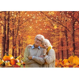 WR Autumn Maple Forest Backdrop Fall Harvest Maple Leaves Pumpkin Corn Flash Background Thanksgiving Harvest Party Kids Adult Portrait Table Decoration Props 7x5FT