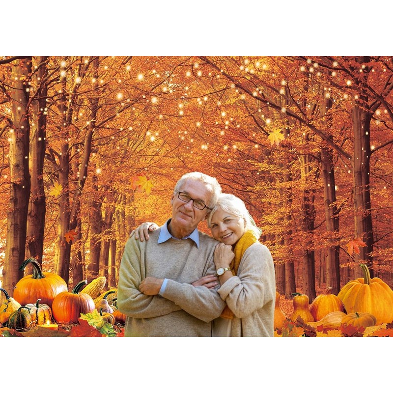 WR Autumn Maple Forest Backdrop Fall Harvest Maple Leaves Pumpkin