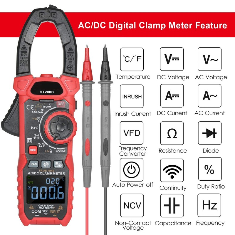 Intendvision Inrush Clamp Meter 1000A True RMS AC/DC Current Amp
