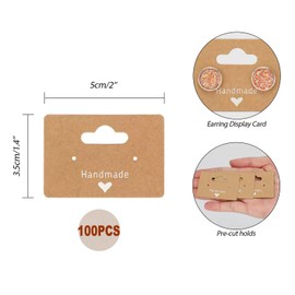 100 Pieces Kraft Paper Earring Display Holder Cards, Earring Display Holders, Ear Studs Display Cards 2"x1.4" (Brown) 2 Holes