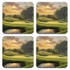 Golf Art Coaster Set, 4 x 9cm Glossy Wood Coffee