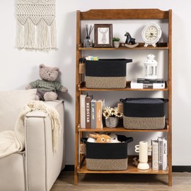 Woven Storage Basket, Cotton Rope Basket for Shelves Closet Organizer, Square Shelf Basket for Toys, Books, Shoes, Decorative Empty Gift Basket for Home Bathroom Decor, 33x25x22.5cm, Black Jute