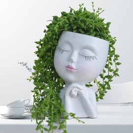 LovTocTic Face Planter, Head Planter, Plant Pots Indoor, Plant Pot for Home Decor, Flower Pots with Drainage, Cute Planters for Women, Succulent Pots, Face Flower Pot(7.2 Inch)