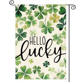 AVOIN colorlife St Patricks Day Garden Flag 12x18 Inch Double Sided Outside, Hello Lucky Shamrocks Clovers Holiday Yard Outdoor Flag
