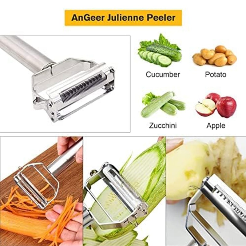 AnGeer Julienne Peeler, Stainless Steel Vegetable Peeler, Double-Sided Blade Vegetable
