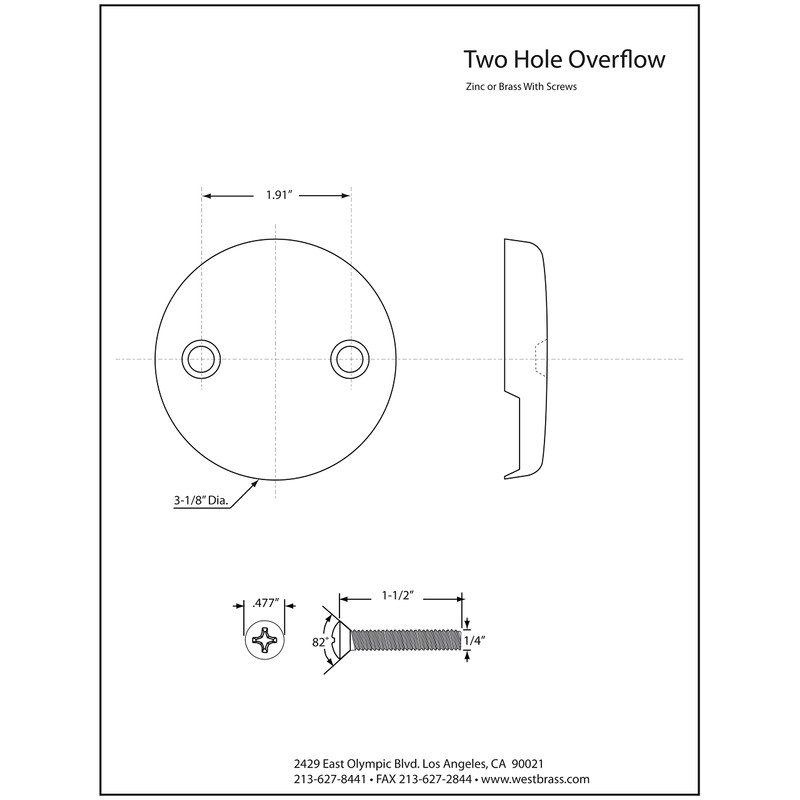 Westbrass A329-62 3-1/8" Two-Hole Bathtub Overflow Faceplate and Screws, Matte