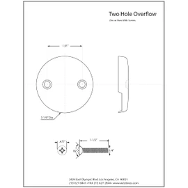 Westbrass A329-62 3-1/8" Two-Hole Bathtub Overflow Faceplate and Screws, Matte Black