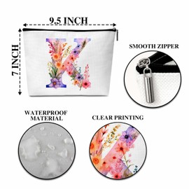 Flower Letter Makeup Bag Letter K Cosmetic Bag Letter Toiletry Pouch Initial Makeup Bag Birthday Gifts for Women Mom Friends Bride Bridesmaid Cosmetic bag-B11