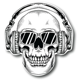 Skull Skeleton 4 Inch Waterproof Decal Sticker Headphones Sunglasses Vintage Band Rock Drum Radio Punk Pop Guitar Metal Country Music Instrument Musical Singer DJ Acoustic Studio Jazz Sing CS1475-2PK