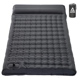 ABTOHE Ultra-Thick 4" Double Camping Sleeping Pad with Built-in Foot Pump - Queen Size Inflatable Mattress for Couples, Backpacking & Outdoor Adventures(Grey-Double)