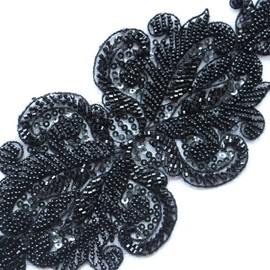 G-RUI DIY Luxury Beaded Embroidery lace Appliques for Wedding Dresses Rhinestone lace Applique Patches Embroidery lace parches ropa (11 * 31cm Black)