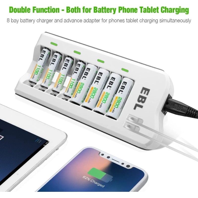 EBL Rechargeable Batteries 8 AA 2300mAh + 8 Bay Charger