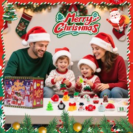 Christmas Mochi Squishy Toys 24 Pack Card, Mini Squishy Toys, Christmas Stocking Stuffers, Party Favors for Kids, Stress Relief Toys, Goodie Bags Fillers (Christmas Red Box)