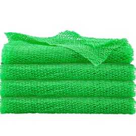 4 Pieces African Net Sponge African Exfoliating Net African Long Net Bath Sponge Exfoliating Shower Body Scrubber Skin Smoother for Daily Use (Green,25.6 x 7.9 inch)