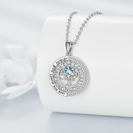 MBSUUH Sterling Silver Zodiac Tree of Life Necklace embalished with Simulated Aquamarine Aries Heart Birthstone Constellation Gifts for Women