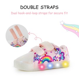 YESKIS Toddler Girls Light Up Shoes LED Flashing Cartoon Barefoot Walking Canvas Sneakers for Toddler Light Pink 9