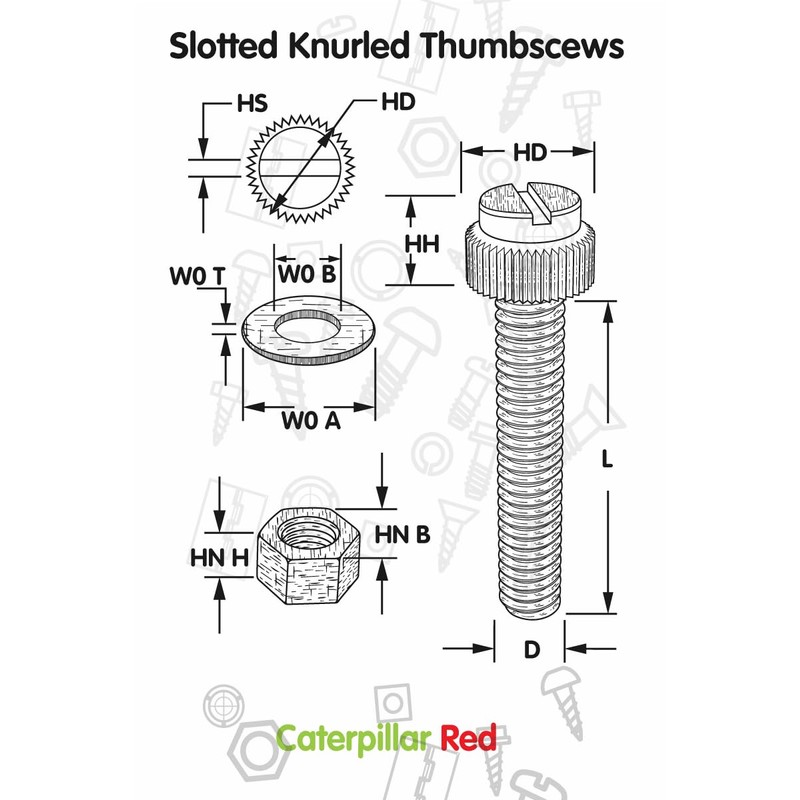 Caterpillar Red 50x Black Slotted Thumb Screws M3 x 10mm