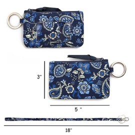 Lanyard Wallet, ID Wallet for Women and Teens, Lanyard with ID Holder for Girls, Cotton Zip ID Case and Lanyard, Card Holder Wallet, ID Badge Holder and Lanyard with Keyring for Women (Royal Navy)
