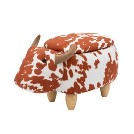 Pearington Cow Ottoman with Storage, Furniture for Living Room, Gameroom, Playroom, Bedroom Décor, Soft Animal-Shaped, Brown/White