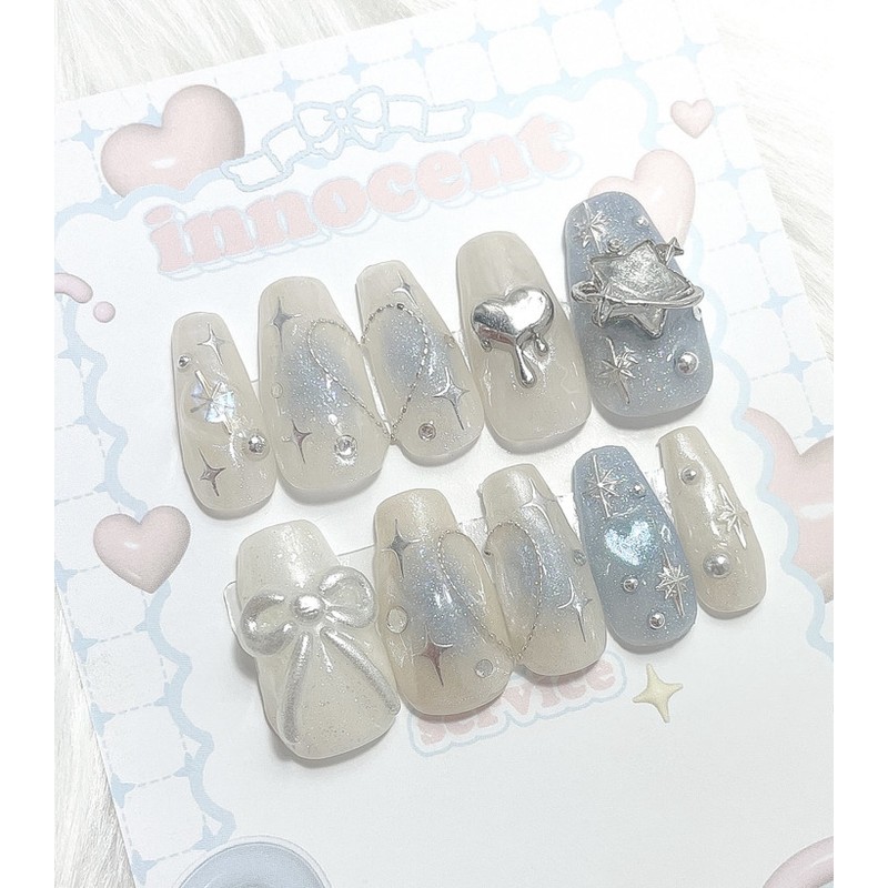 Glasting Star Handmade Nail Tips - Long Ballerina / 글래스팅