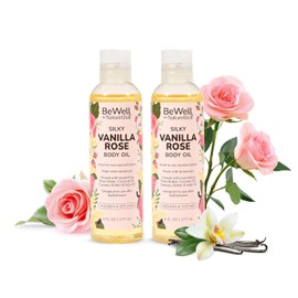 NATURE WELL Aceite Corporal Multiusos Ligero E Hidratante Con Aroma A Vainilla Y Rosa Para Una Piel Suave Y Radiante, Enriquecido Con Ingredientes Botánicos, Manteca De Karité, Aceite De Coco Y Mantec