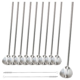 bremermann Drinking Straw Spoon Set 12 Pieces // Reusable // Stainless Steel // Cocktail Spoon // 10 Spoons // 2 Cleaning Brushes