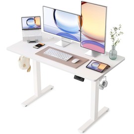 YIHAYO Electric Standing Desk, 48 x 24 Inches Stand Up Desk with Splice Board, Adjustable Height Desk, Computer Desk for Home Office, White Frame/White Top