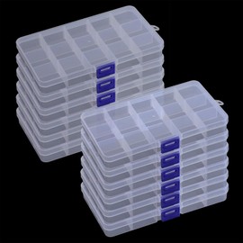 JIEHIN Pack of 12 15 Compartments Plastic Storage Box, 17.3 x 9.8 x 2.3 cm Bead Storage Boxes with Adjustable Compartments, Sorting Boxes for Small Parts, Earrings, Jewellery, Screws