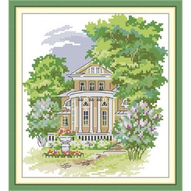 CROSSDECOR Cross Stitch Kits for Adults,Stamped Cross Stitch Kits,DIY Needlepoint Kits for Beginners Counted Embroidery Craft Supplies for Home Décor,Manor 8.5×10.3in