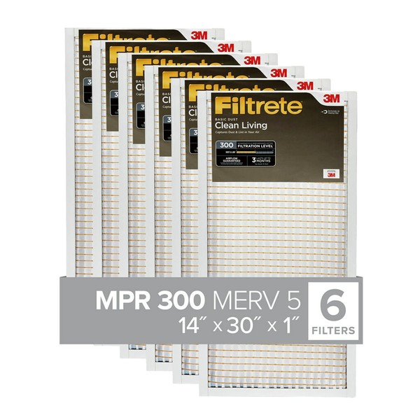 Filtrete 14x30x1 Air Filter, MPR 300, MERV 5, Clean Living