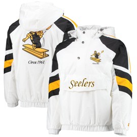 Starter Men's White/Black Pittsburgh Steelers Thursday Night Lights Raglan Half-Snap Hoodie Jacket