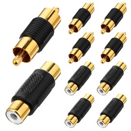 10 Pcs RCA Couplers, Female to Female & Male to Male Adapter, Metal RCA Connector, Portable Plated Coupler Adapters for Home TV Projectors Record Players Speakers Game Consoles